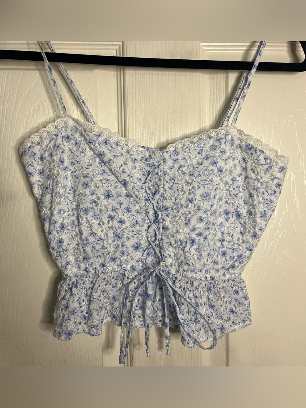 Altar'd State Blue & White Floral Lace-Up Cami
